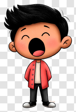 Cartoon Boy Yawning - Yawning Boy In Red Shirt Transparent PNG