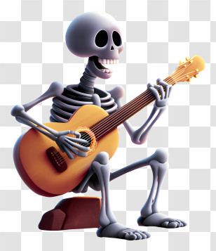 Skeleton Playing A Guitar - Cartoon Skeleton Playing Acoustic Guitar Transparent PNG