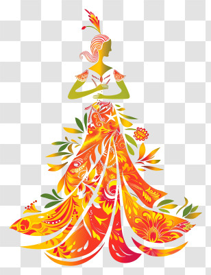 Gudi Padwa - Elegant Floral Pattern Dress Transparent PNG
