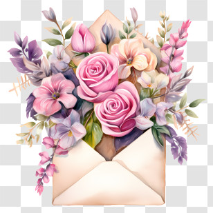 Pink Bouquet - Envelope With Beautiful Flower Arrangement Transparent PNG