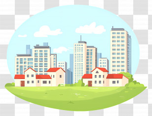 World Habitat Day - Houses And City Buildings With Green Field Transparent PNG