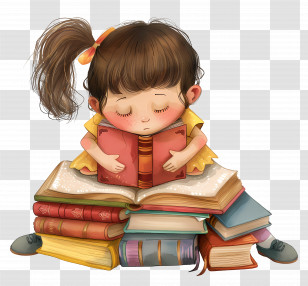 Books - Child Reading While Surrounded By Books Illustration Transparent PNG