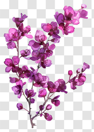 Chinese Redbud - Beautiful Purple Cherry Blossoms In Watercolor Art Transparent PNG