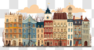 City Buildings - Colorful Townhouses Illustration Transparent PNG