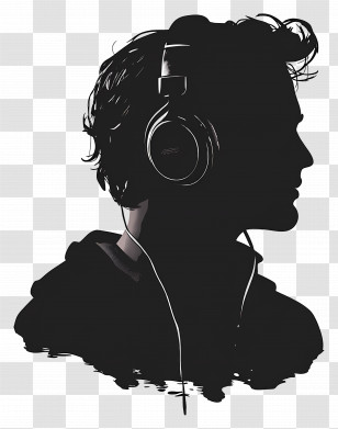 Man Head Silhouette - Black And White Silhouette With Headphones Transparent PNG