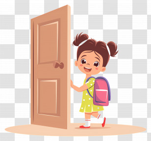 Girl Student - Happy Girl With Backpack Entering School Transparent PNG