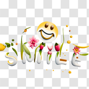 World Smile Day - Smile Text With Flowers And Emoji Transparent PNG