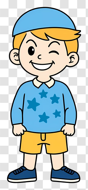 Cartoon Student - Playful Cartoon Boy In Blue Cap Transparent PNG