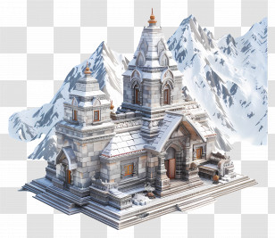 Kedarnath Temple - Beautiful Snowy Temple With Mountains Transparent PNG