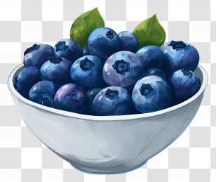 Bowl Of Blueberries - Bowl Of Fresh Blueberries With Green Leaves Transparent PNG