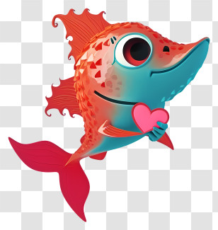 Cartoon 3d Valentine Fish - Cute Fish With Heart Transparent PNG