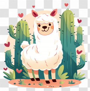 Alpaca Cartoon - White Llama With Hearts Transparent PNG