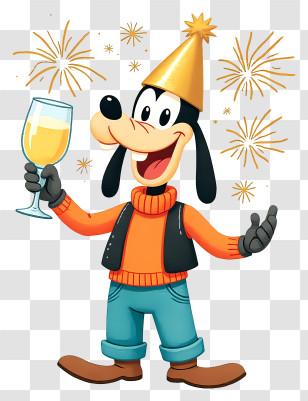 Goofy Happy New Year - Party Dog With Champagne Glass Transparent PNG