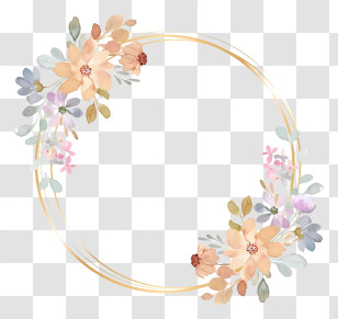 Wedding Invitation - Golden Floral Circle Frame In Pastel Tones Transparent PNG