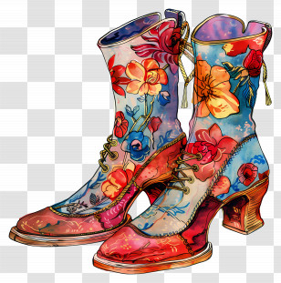 Fashion Boots - Artistic Floral Western Boots Transparent PNG