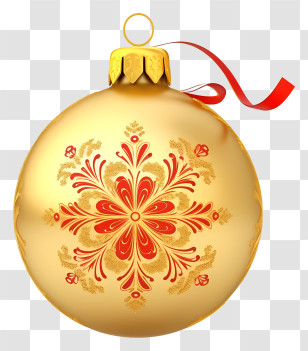 Gold Ornament - Gold Christmas Bauble With Red Floral Pattern Transparent PNG