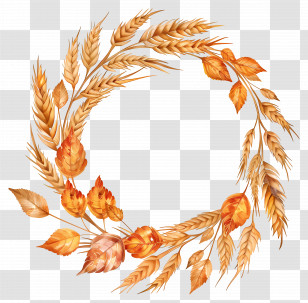 Golden Wheat Wreath - Autumn Wreath With Leaves And Wheat Transparent PNG