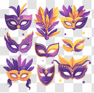 Mardi Gras Masks - Purple And Yellow Masks Transparent PNG