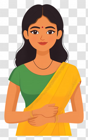 Indian Girl - Traditional Woman In Sari Illustration Transparent PNG