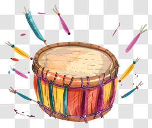 Dhol Lohri - Colorful Drum With Feathers Transparent PNG