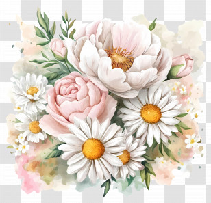 Pink Bouquet - Beautiful Bouquet Of Roses And Daisies Transparent PNG