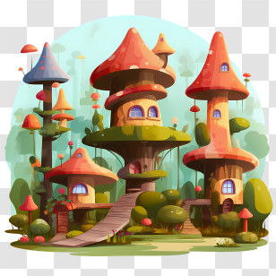 Mushroom House - Fantasy Forest With Tall Mushroom Houses Transparent PNG