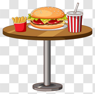 Fast Food - Burger, Fries, And Soda On A Table Transparent PNG