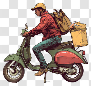 Deliveryman - Courier Delivering Packages On Scooter Transparent PNG