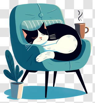 Sleeping Cat - Cat Sleeping On A Cozy Chair Transparent PNG