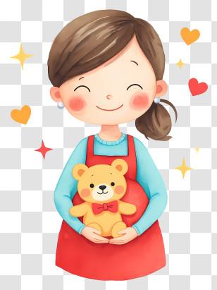 Cartoon Pregnant Woman - Cute Girl With Teddy Bear Illustration Transparent PNG