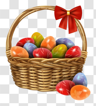 Easter Eggs - Easter Egg Basket With Colorful Holiday Decor Transparent PNG