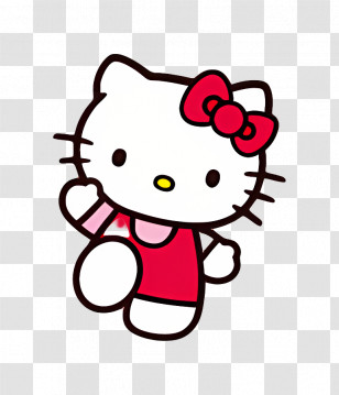 Hello Kitty - Cute Cat With Red Bow Cartoon Style Transparent PNG