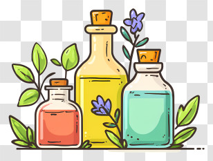 Essential Oils Icon - Colorful Bottles With Leaves Transparent PNG