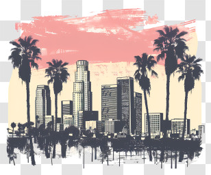 Los Angeles - City Skyline With Palm Trees Under Sunset Transparent PNG