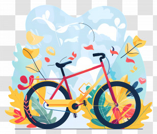 World Bicycle Day - Red Bicycle In Scenic Cartoon Landscape Transparent PNG