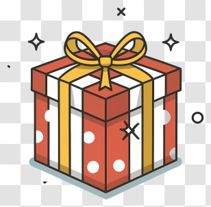 Gift Box - Gift Box Illustration With Ribbon And Polka Dots Transparent PNG