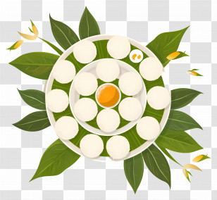 Idli - Traditional Food Platter With Leaves Transparent PNG
