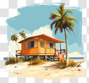 Beach Bungalow - Tropical Beach House With Palm Trees Transparent PNG