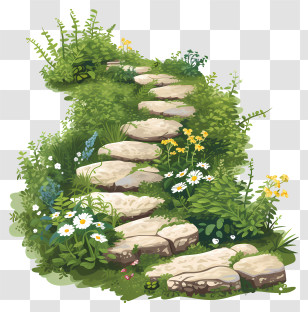 Spring Garden Path - Stone Garden Pathway With Wildflowers Transparent PNG