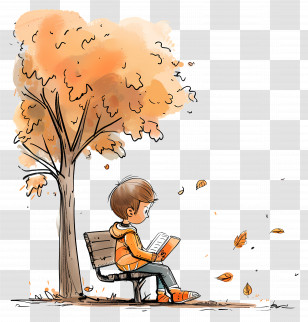 Boy Reading Book - Boy Reading Under Tree In Autumn Transparent PNG
