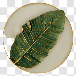 Banana Leaf - Green Leaf With Golden Edges In Round Frame Transparent PNG
