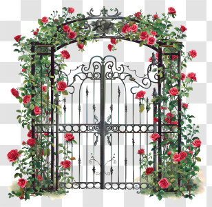 Spring Garden Gate Flowers - Elegant Garden Gate With Rose Decorations Transparent PNG
