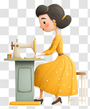 Girl Making Dress - Vintage Sewing Scene Transparent PNG