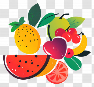 Fruit - Vibrant And Colorful Illustration Of Fresh Fruits Transparent PNG