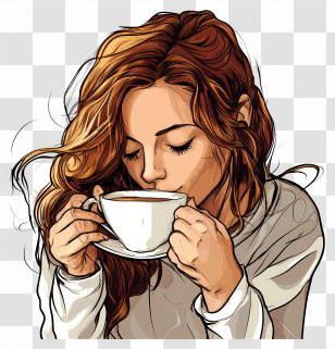 Drinking Coffee - Woman Drinking Coffee Illustration Transparent PNG