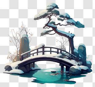 Snowy Bridge - Tranquil Snowy Bridge Landscape Transparent PNG