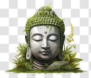 Buddha Head - Buddha Head Statue With Nature Elements Transparent PNG