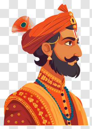 Shivaji Maharaj - Traditional Royal Character With Feathered Hat Transparent PNG