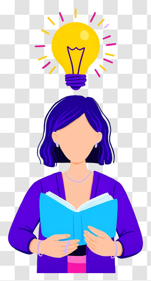 Inspiration And New Ideas - Woman Reading With Lightbulb Idea Transparent PNG