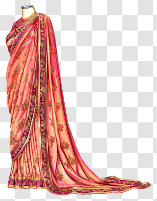 Indian Wedding Saree - Pink And Orange Embroidered Traditional Saree Transparent PNG